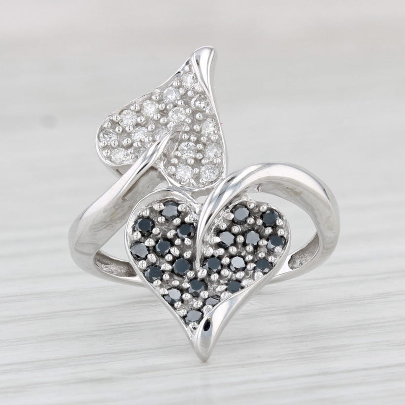Light Gray 0.28ctw Black White Hearts Aces Ring 14k White Gold Size 5 Bypass