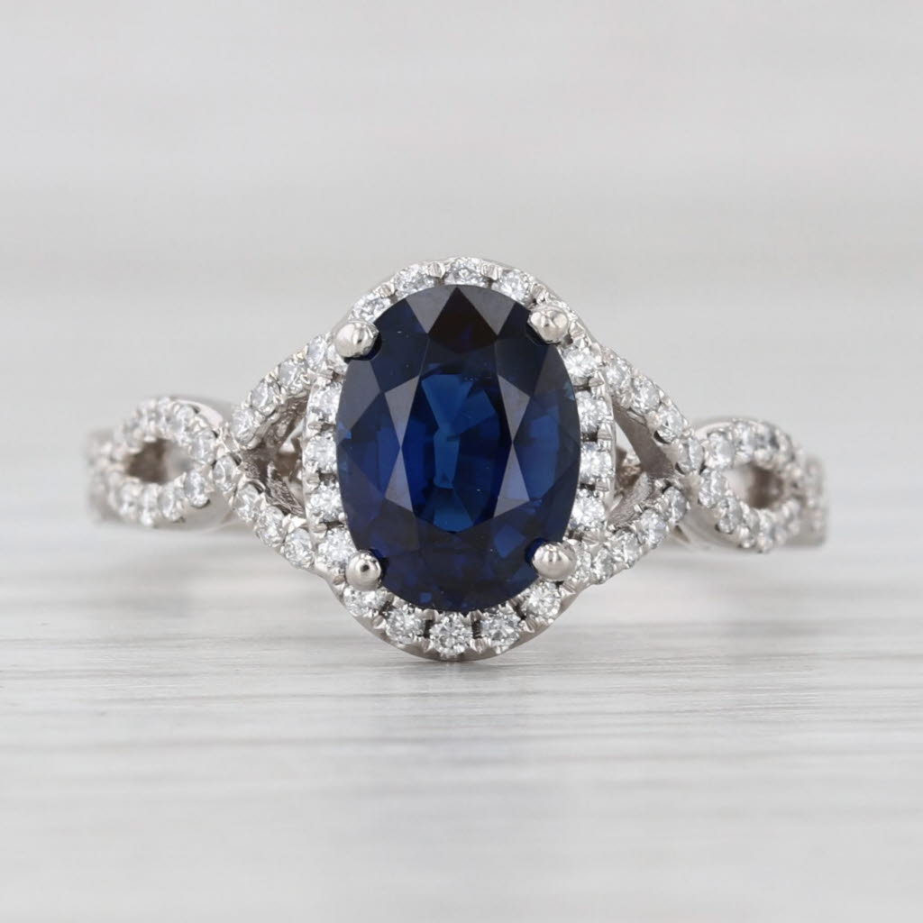 Light Gray New 2.57ctw Oval Sapphire Diamond Halo Engagement Ring 14k White Gold GIA