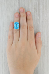 Gray Vintage 19.70ct Blue Topaz Ring 18k White Gold Size 4.5 Emerald Cut Solitaire