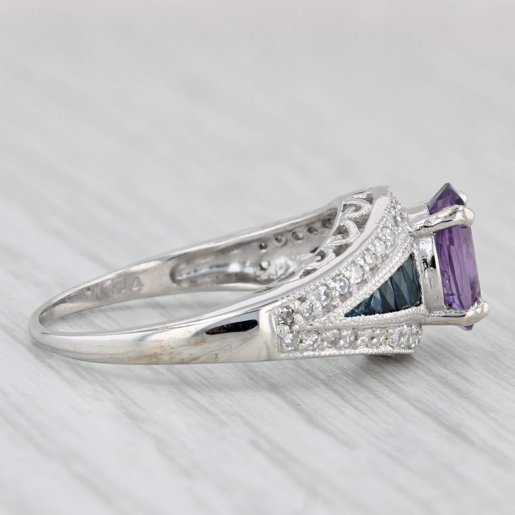 Light Gray 2ctw Amethyst Sapphire Diamond Ring 14k White Gold Size 8.25