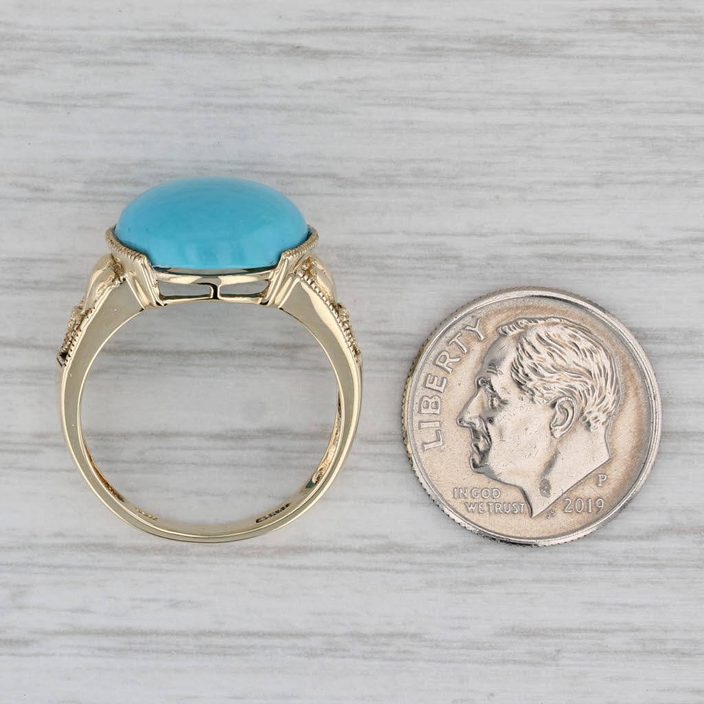 Gray Imitation Turquoise Oval Cabochon Solitaire Ring 10k Gold Heart Accented Size 7