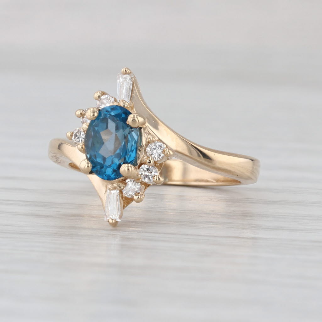 1.32ctw London Blue Topaz Diamond Ring 14k Yellow Gold Size 6.75 Bypass