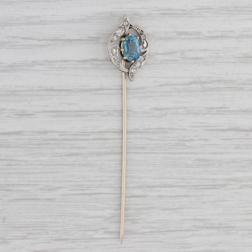 Light Gray Georgian 1.36ctw Blue Sapphire Diamond Stickpin 700 Platinum 10k Gold Antique