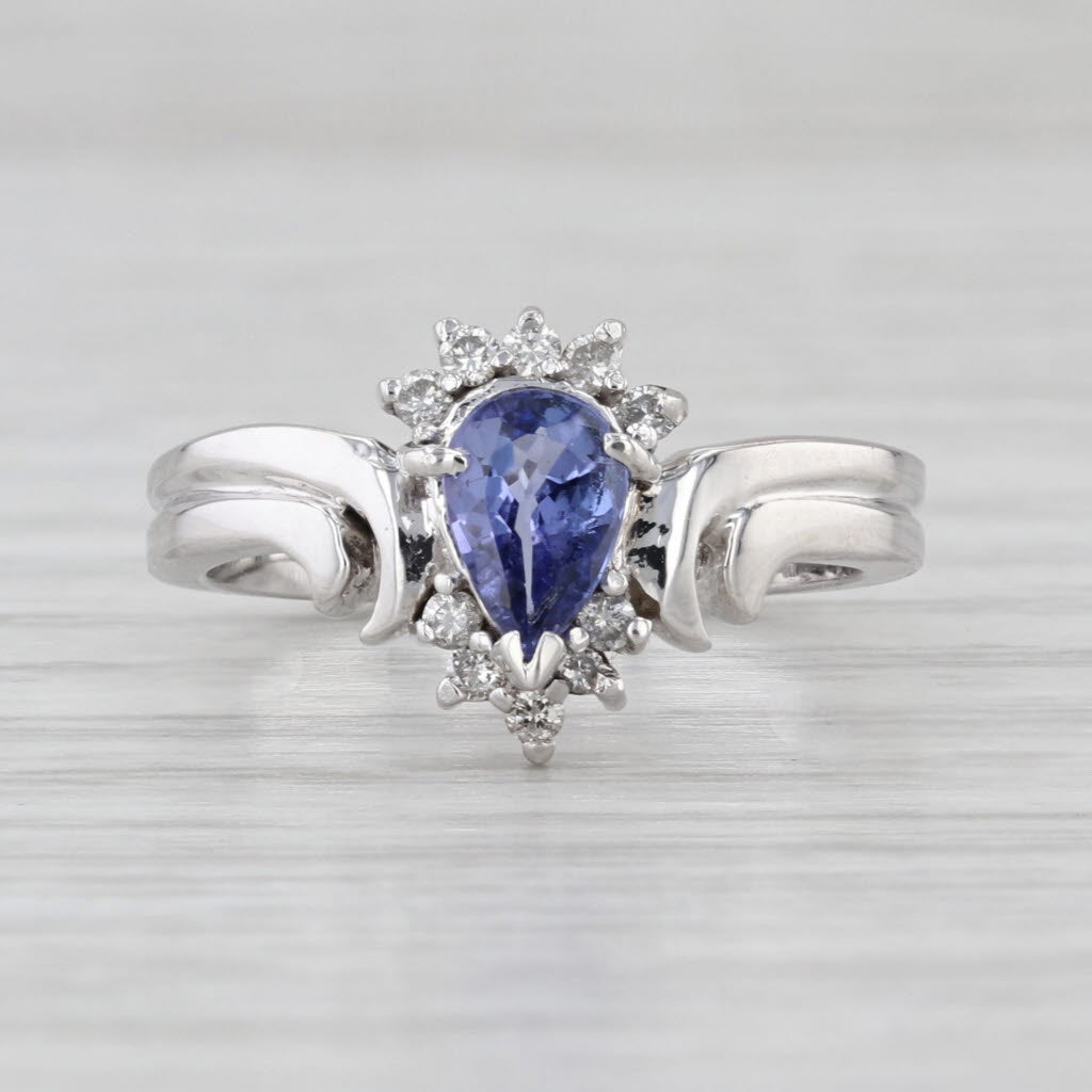 0.64ctw Pear Tanzanite Diamond Halo Ring 14k White Gold Enagement