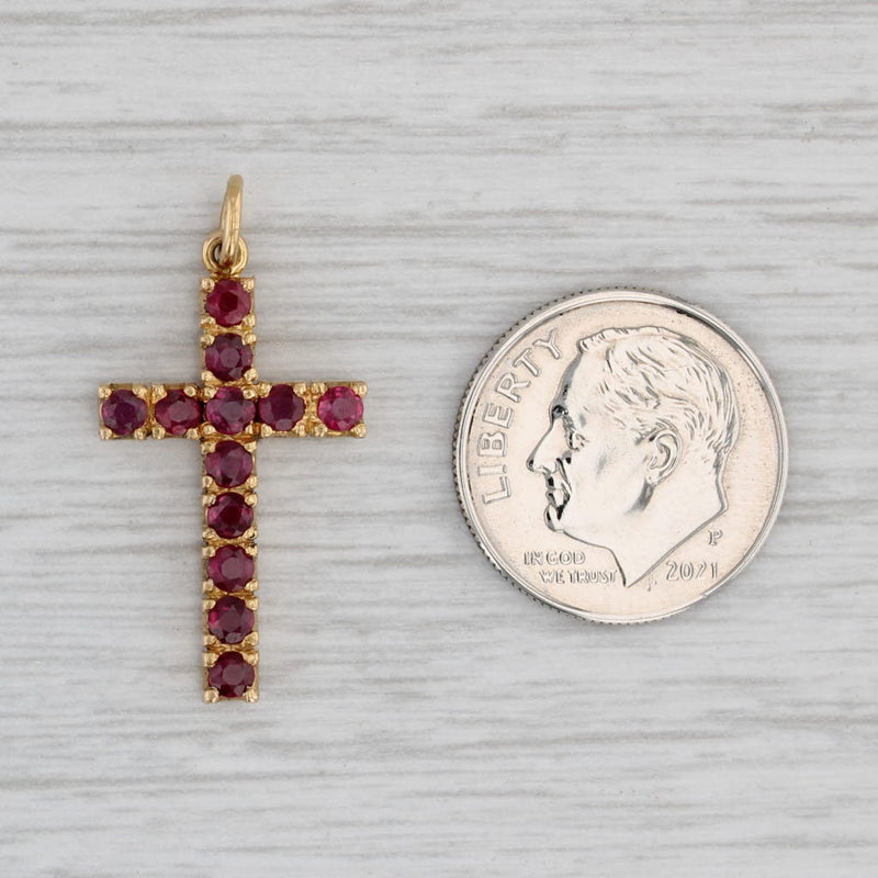 Gray 1.15ctw Red Ruby Cross Pendant 18k Yellow Gold