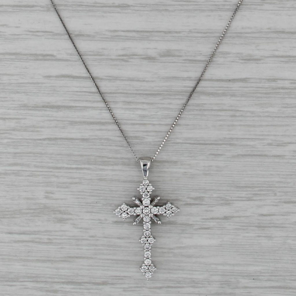 0.47ctw Diamond Cross Pendant Necklace 14k White Gold 18" Box Chain