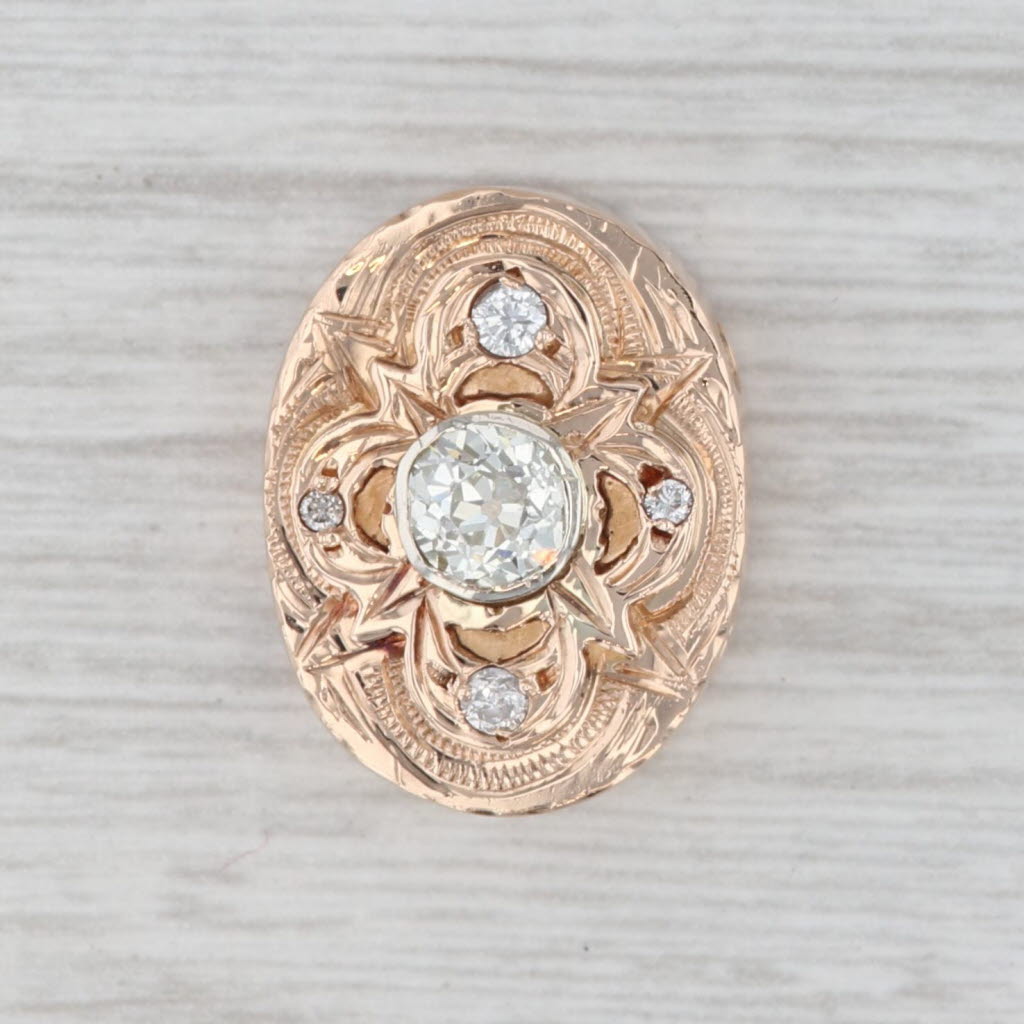 Light Gray Vintage Ornate 0.50ct Diamond Solitaire Slide Bracelet Charm 14k Yellow Gold