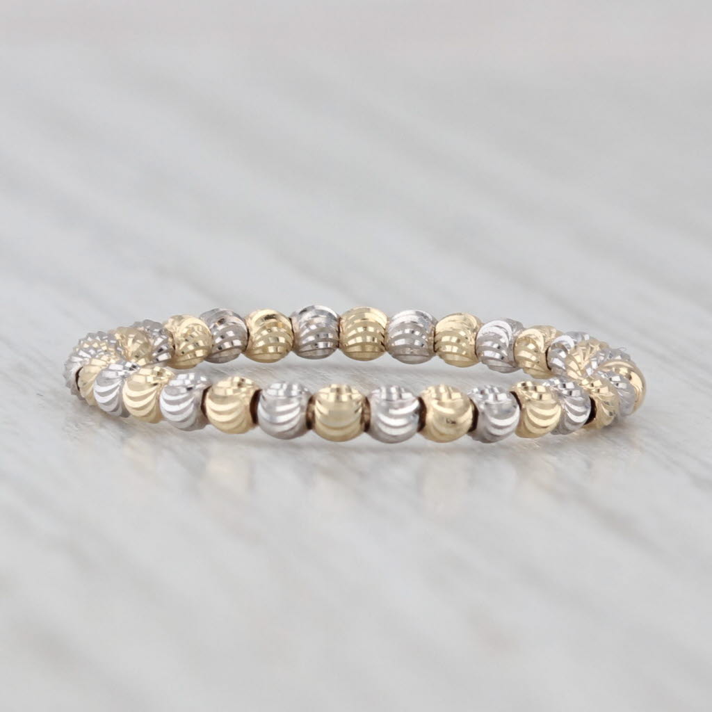 Light Gray New Yellow White Gold Bead Ring Stackable Band 14k 2-Toned Size 5.75
