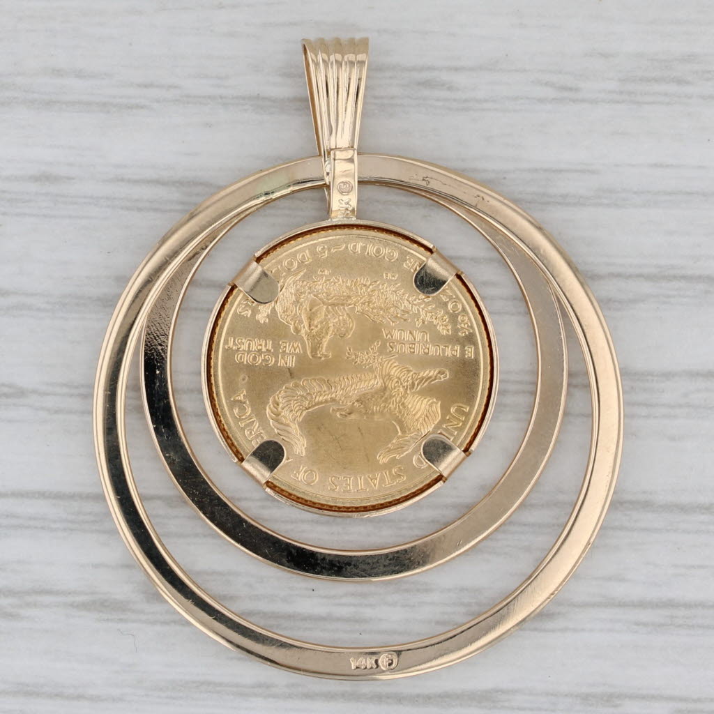 Gray 2006 1/10oz American Gold Eagle Coin Pendant 14k 22k Yellow Gold 5 Dollar