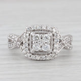 0.50ctw Diamond Cluster Halo Engagement Ring 14k White Gold Size 4