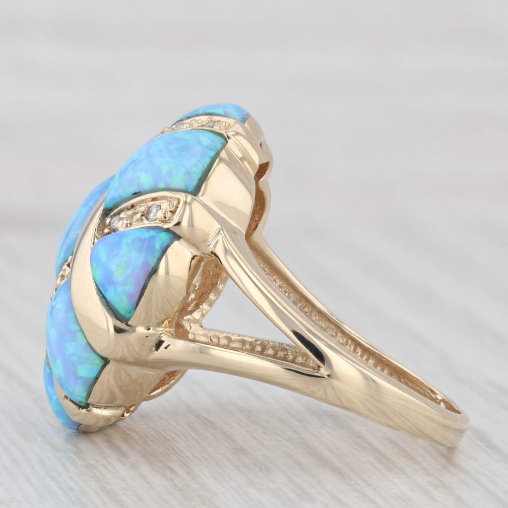 Light Gray Lab Created Opal Diamond Cocktail Ring 14k Yellow Gold Size 7