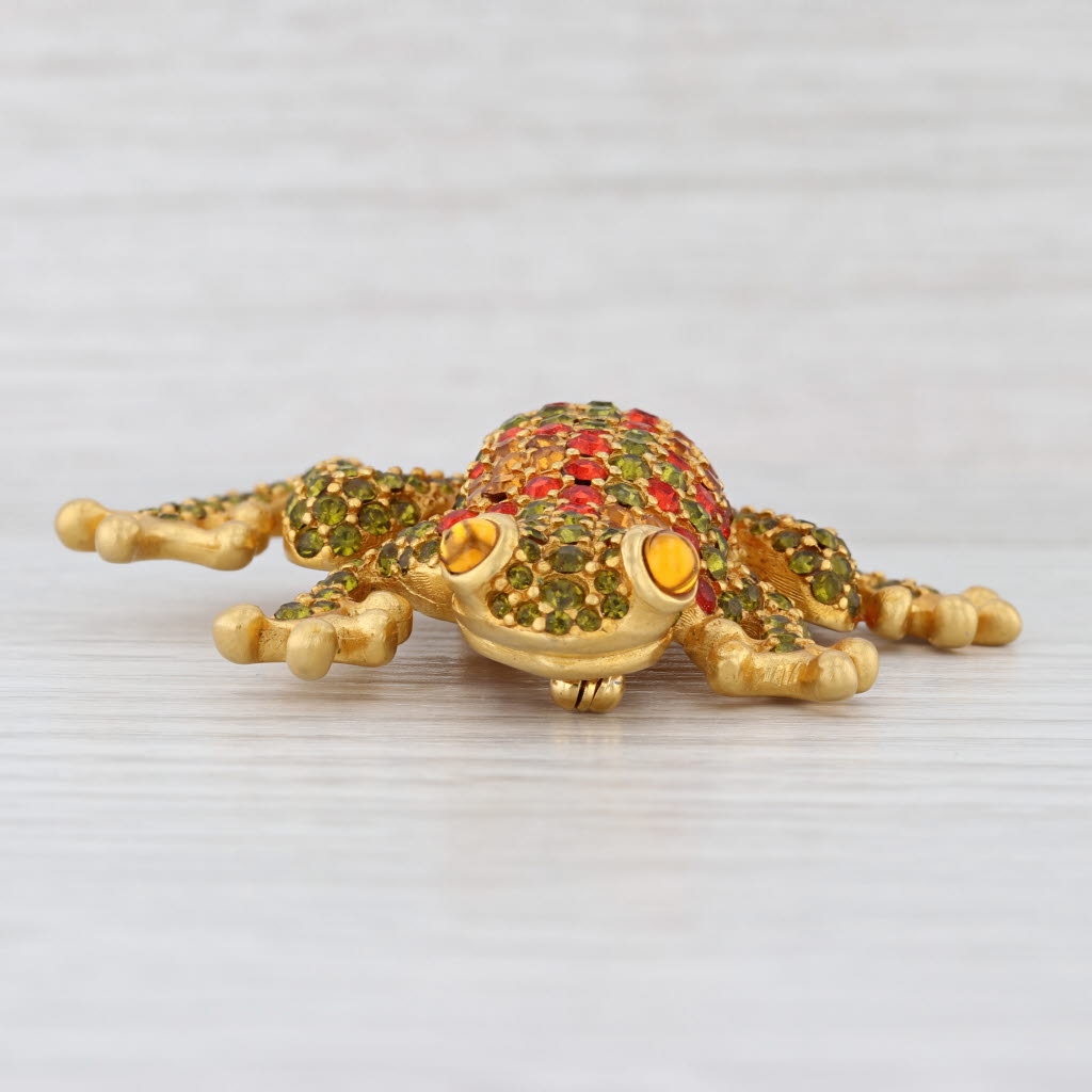Givenchy Rhinestone Tree Frog Brooch Gold Toned Large Fashion Statement Pin