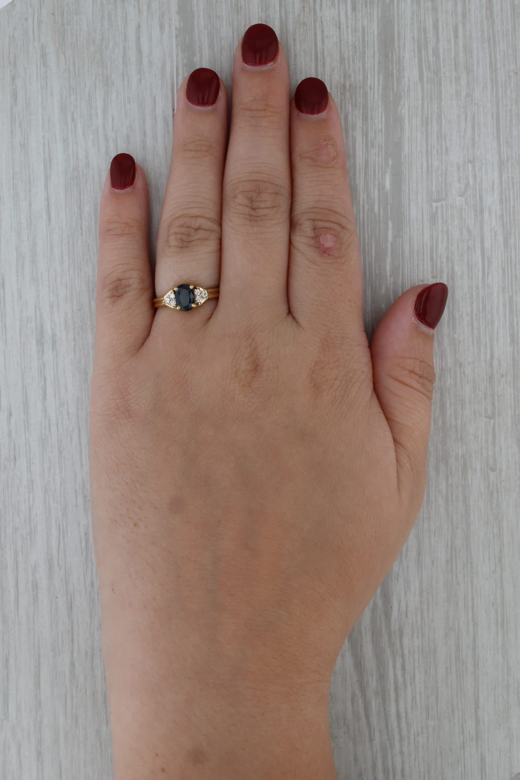 1.22ctw Blue Sapphire Diamond Ring 18k Yellow Gold Size 6.75