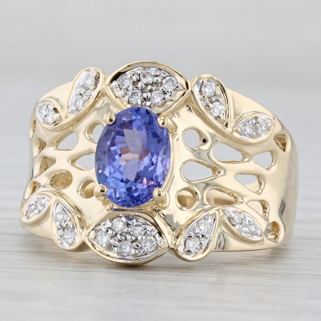 Light Gray 1.40ctw Tanzanite Diamond Ring 14k Yellow Gold Size 9 Cocktail