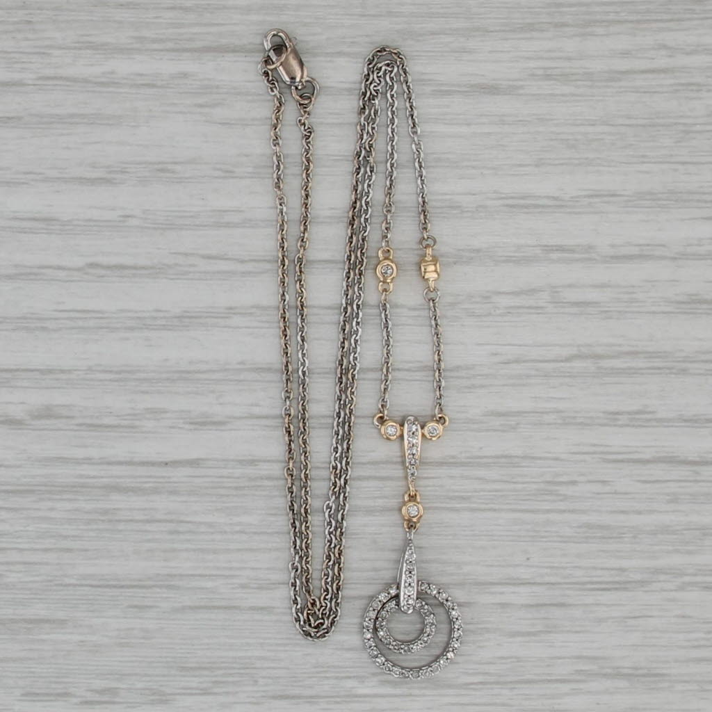 0.33ctw Diamond Circles Lariat Necklace 14k White Yellow Gold 16.25" Cable Chain