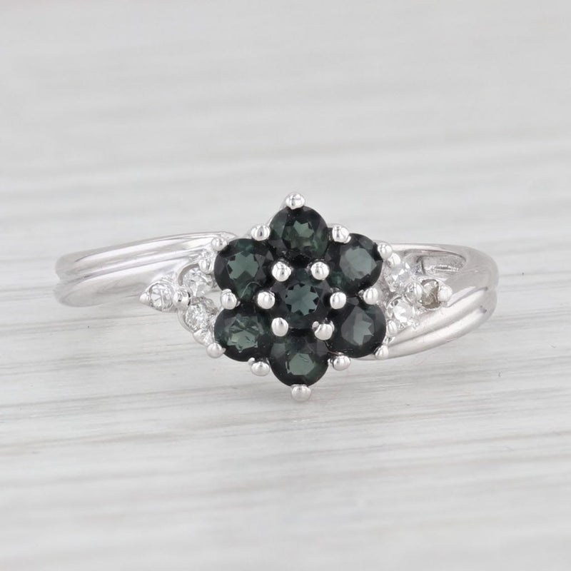 0.54ctw Green Tourmaline Flower Cluster Ring 14k White Gold Size 5.75 Bypass