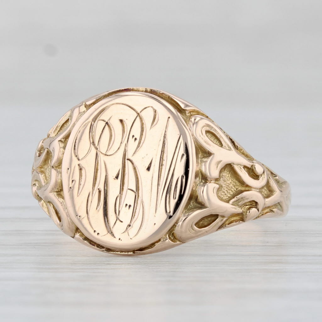 Script Monogrammed Signet Ring 10k Yellow Gold Size 9.5 Vintage Ornate