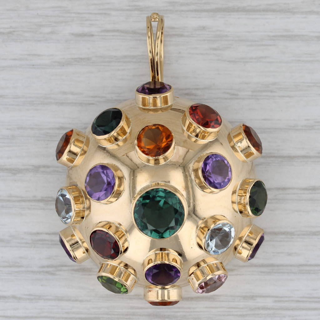 Gray 17.60ctw Gemstone Sputnik Statement Pendant 18k Gold Amethyst Citrine Tourmaline