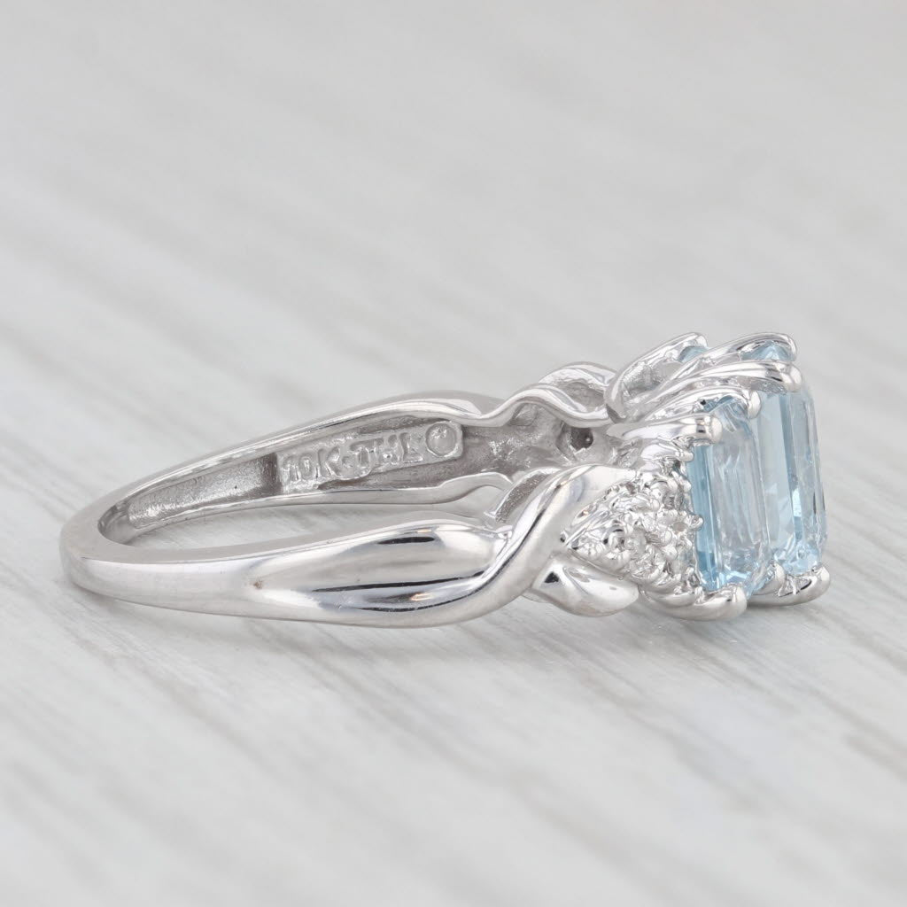 Light Gray 1.90ctw 3-Stone Aquamarine Diamond Ring 10k White Gold Size 6