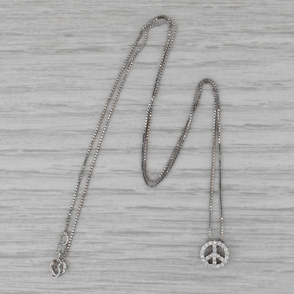 0.16ctw Diamond Peace Sign Pendant Necklace 14k White Gold 17.5" Box Chain