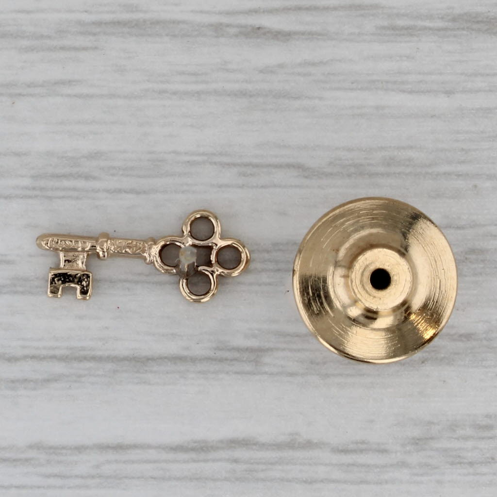 Gray Skeleton Key Lapel Pin 14k Yellow Gold