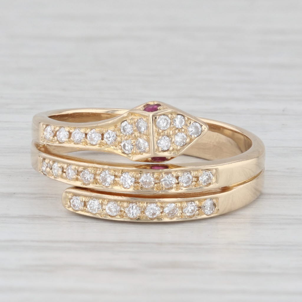 Light Gray Ruby Diamond Coiled Snake Serpent Ring 18k Yellow Gold Size 7