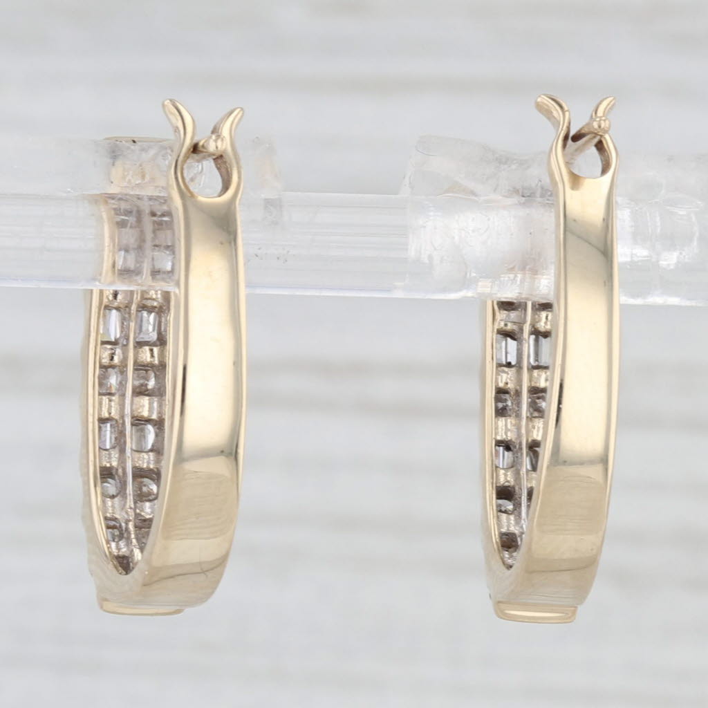 Light Gray 0.50ctw Diamond Oval Hoop Earrings 10k Yellow Gold Snap Top Hoops