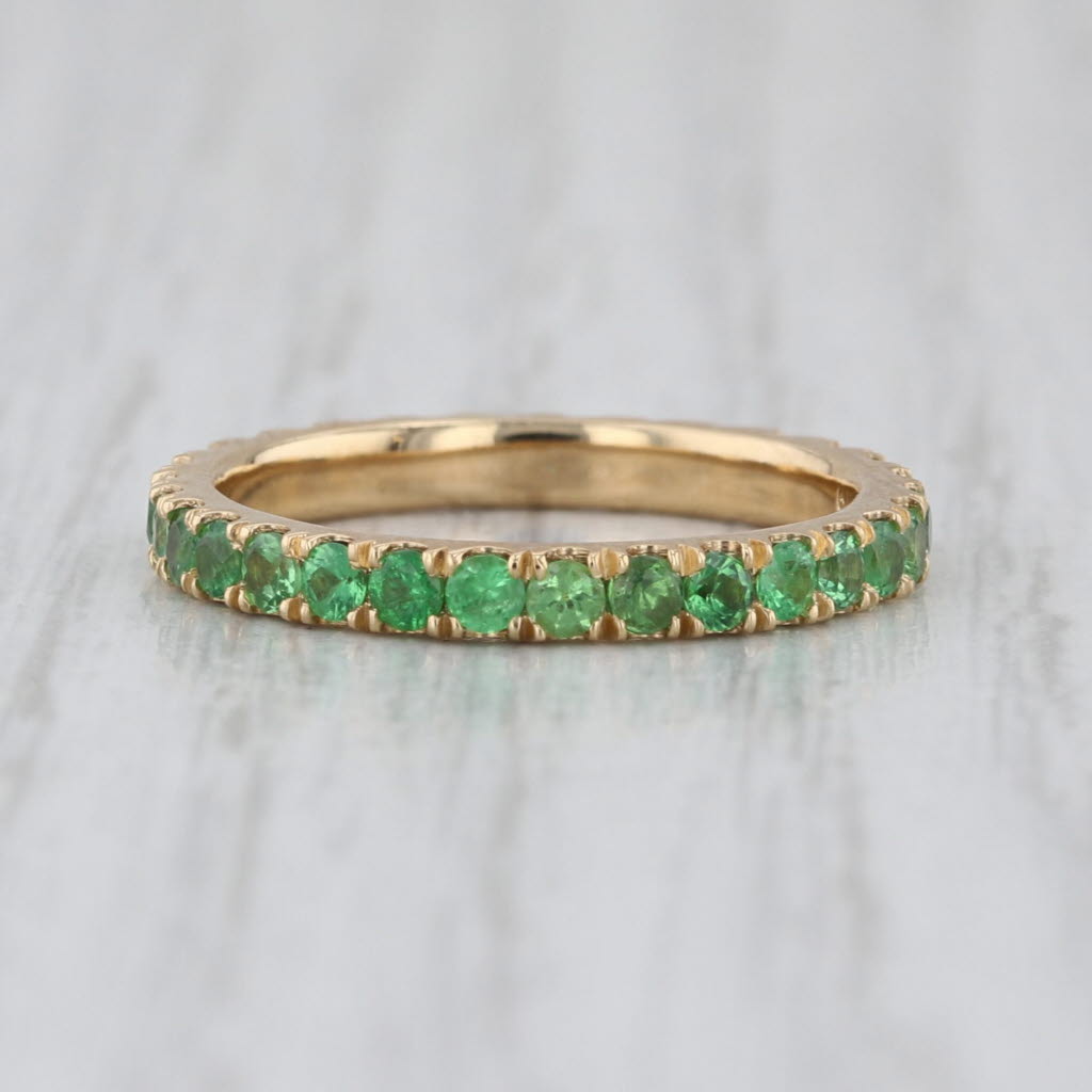 0.90ctw Tsavorite Green Garnet Eternity Ring 18k Yellow Gold Sz 5 Stackable Band