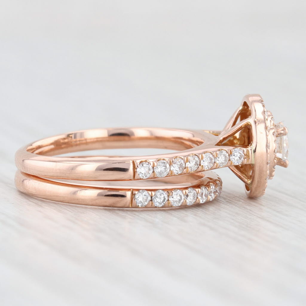 Light Gray 0.87ctw Round Diamond Halo Engagement Ring Wedding Band Bridal Set 14k Rose Gold