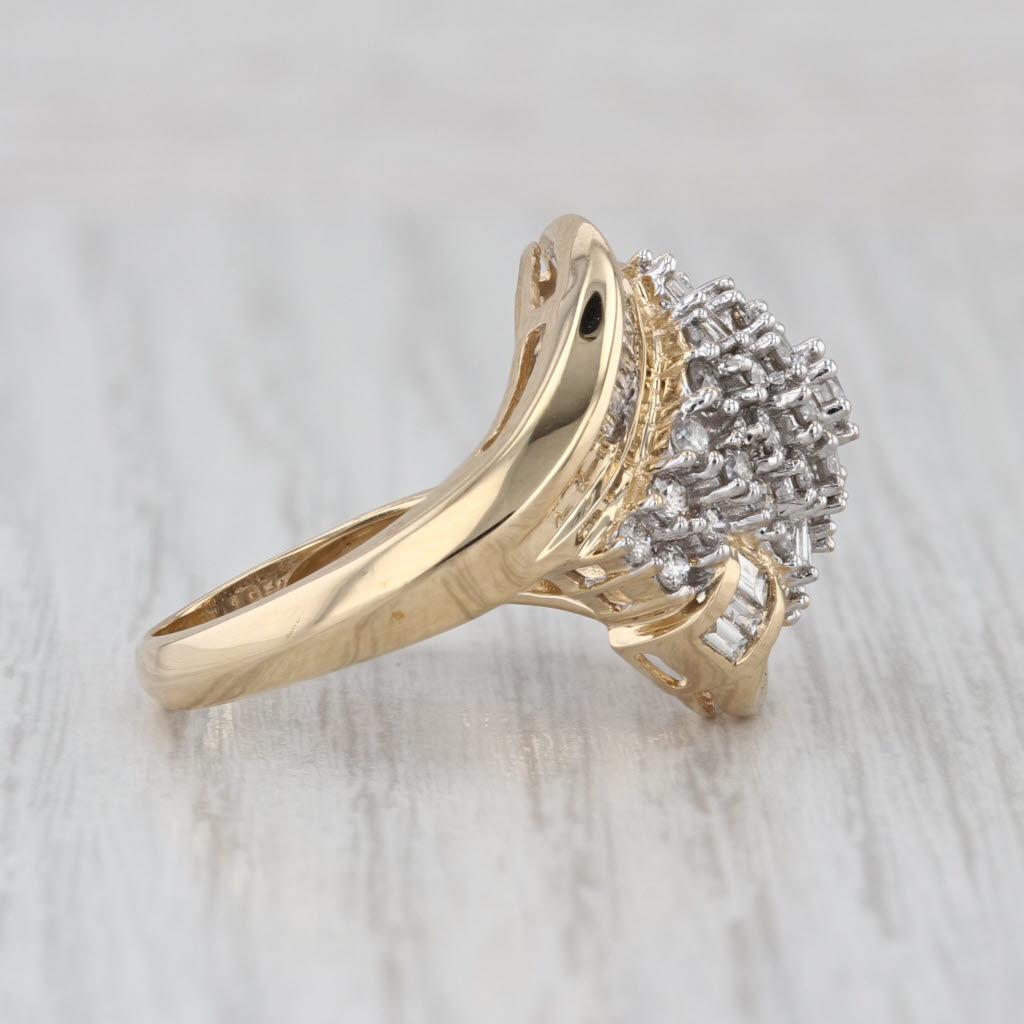 1.54ctw Diamond Cluster Ring 14k Yellow Gold Size 7.25 Bypass Cocktail