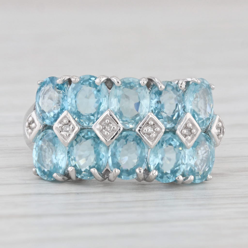 Light Gray 5.43ctw Blue Zircon Diamond Cluster Ring 10k White Gold Size 6