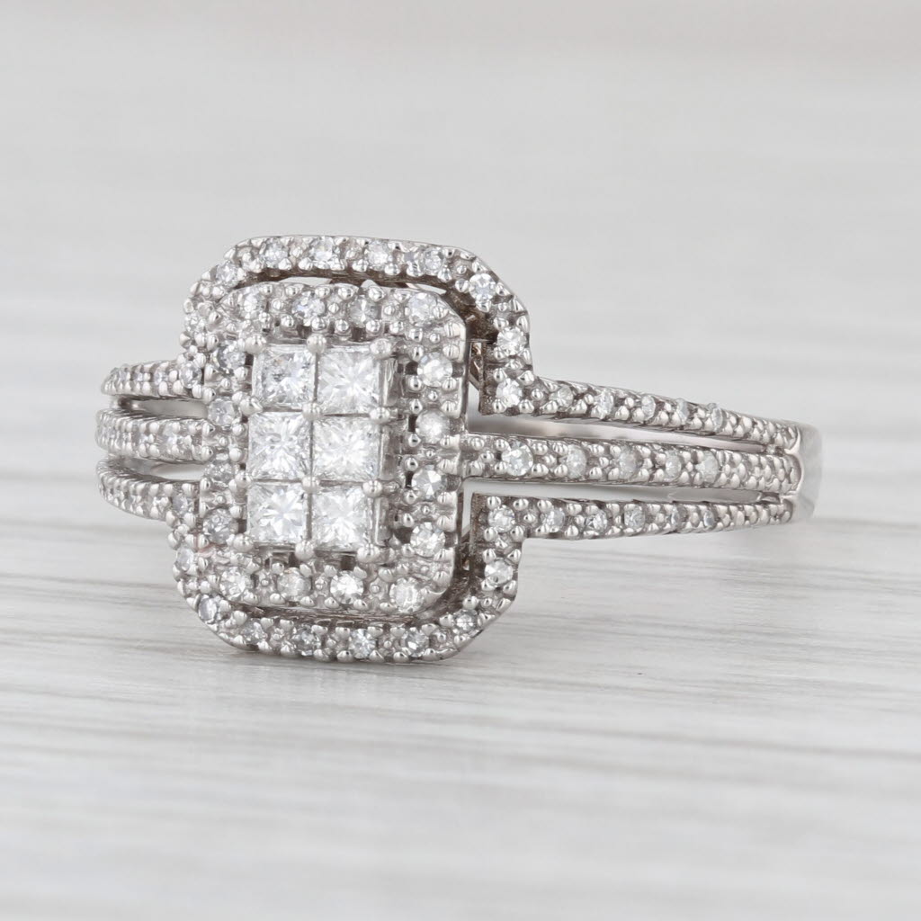 0.30ctw Diamond Cluster Halo Ring 10k White Gold Size 7.25