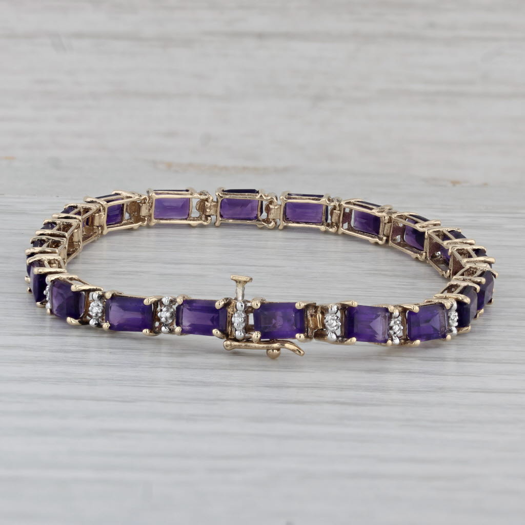 Gray 10ctw Amethyst Tennis Bracelet 10k Yellow Gold 7" 5mm