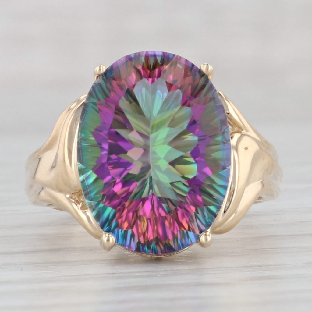 Gray 11ct Mystic Topaz Ring 14k Yellow Gold Size 7.25 Purple Green Fantasy Cut Oval