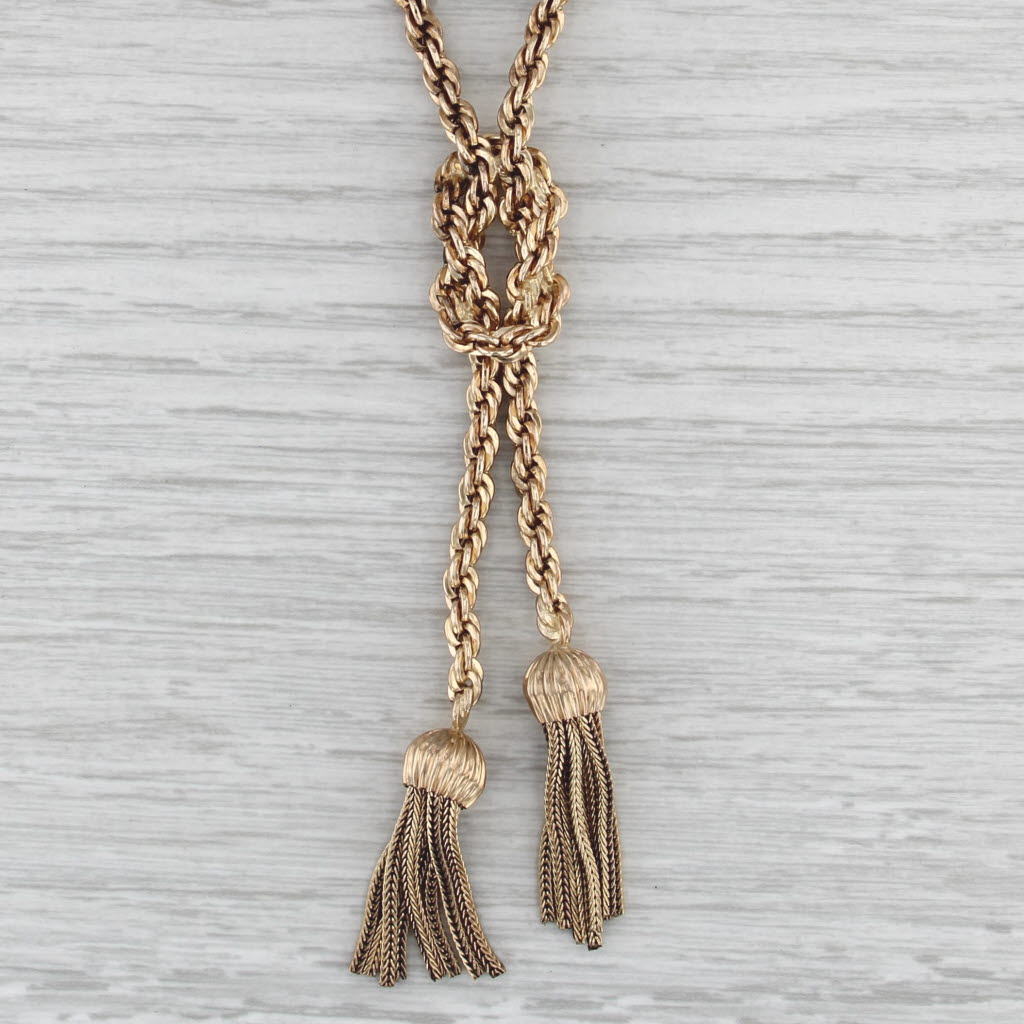 Vintage Rope Chain Fringe Larait Necklace 1/20 12k Gold Filled 17"