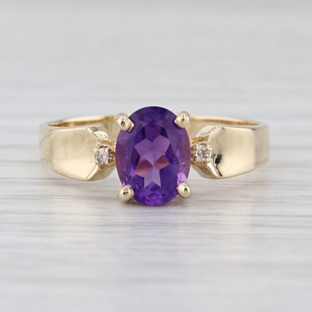 1.22ctw Oval Amethyst Diamond Ring 10k Yellow Gold Size 8.5