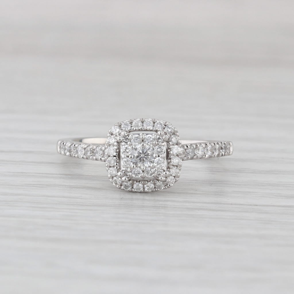 0.39ctw Diamond Halo Engagement Ring 14k White Gold Size 7 Cathedral Band