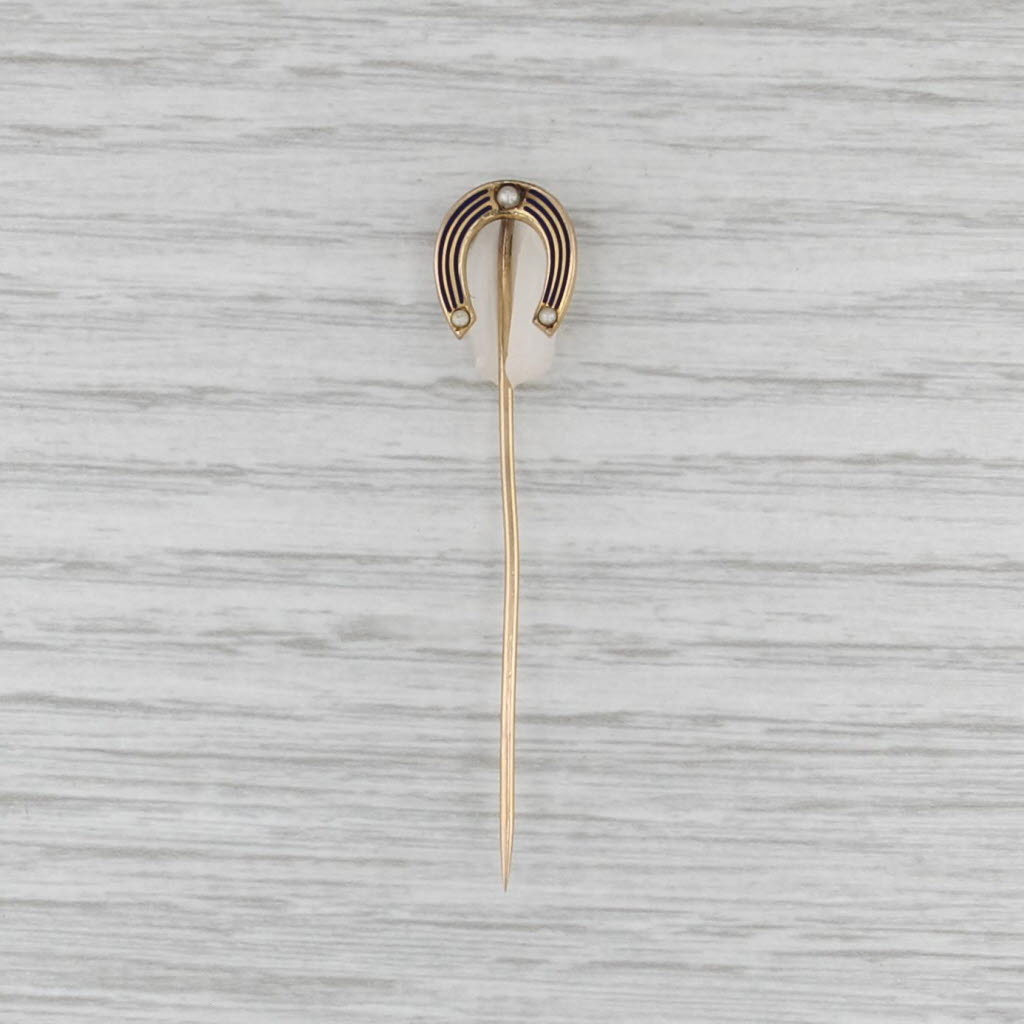 Antique Horseshoe Stickpin 10k Yellow Gold Imitation Pearl