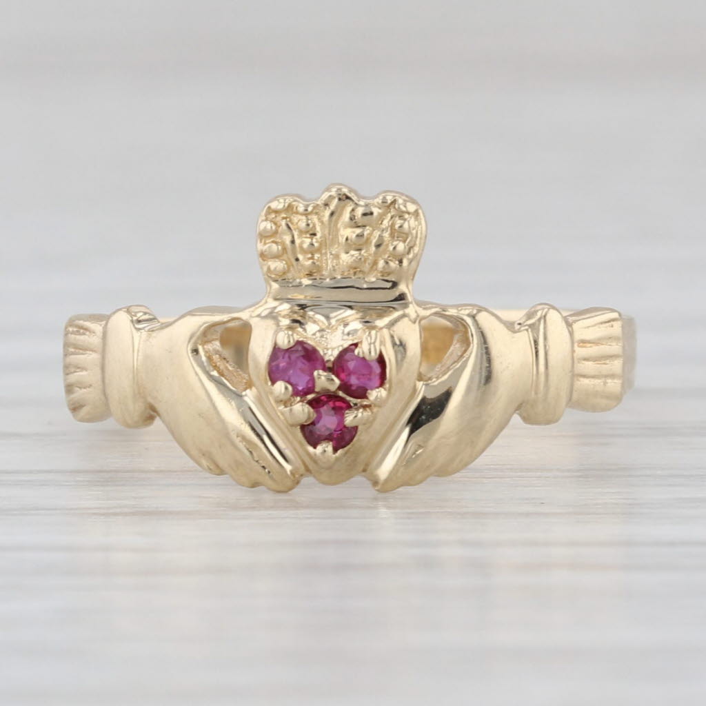 Ruby Claddagh Ring 10k Yellow Gold Size 6 Irish