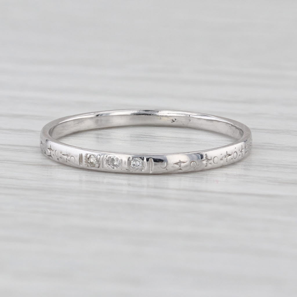 Vintage Diamond Wedding Band 18k White Gold Size 7.75-8 Ring Stackable