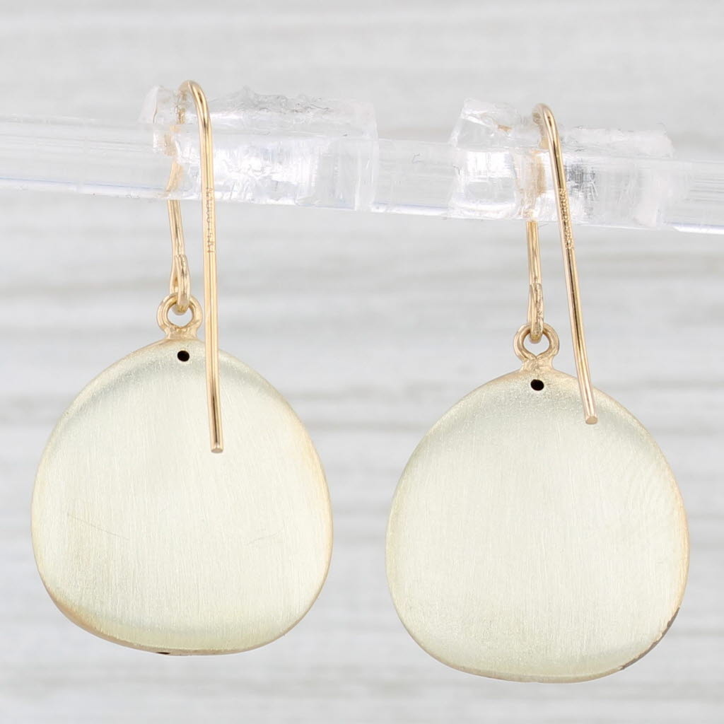 Light Gray Brushed Gold Teardrop Dangle Earrings 14k Yellow Gold Hook Posts