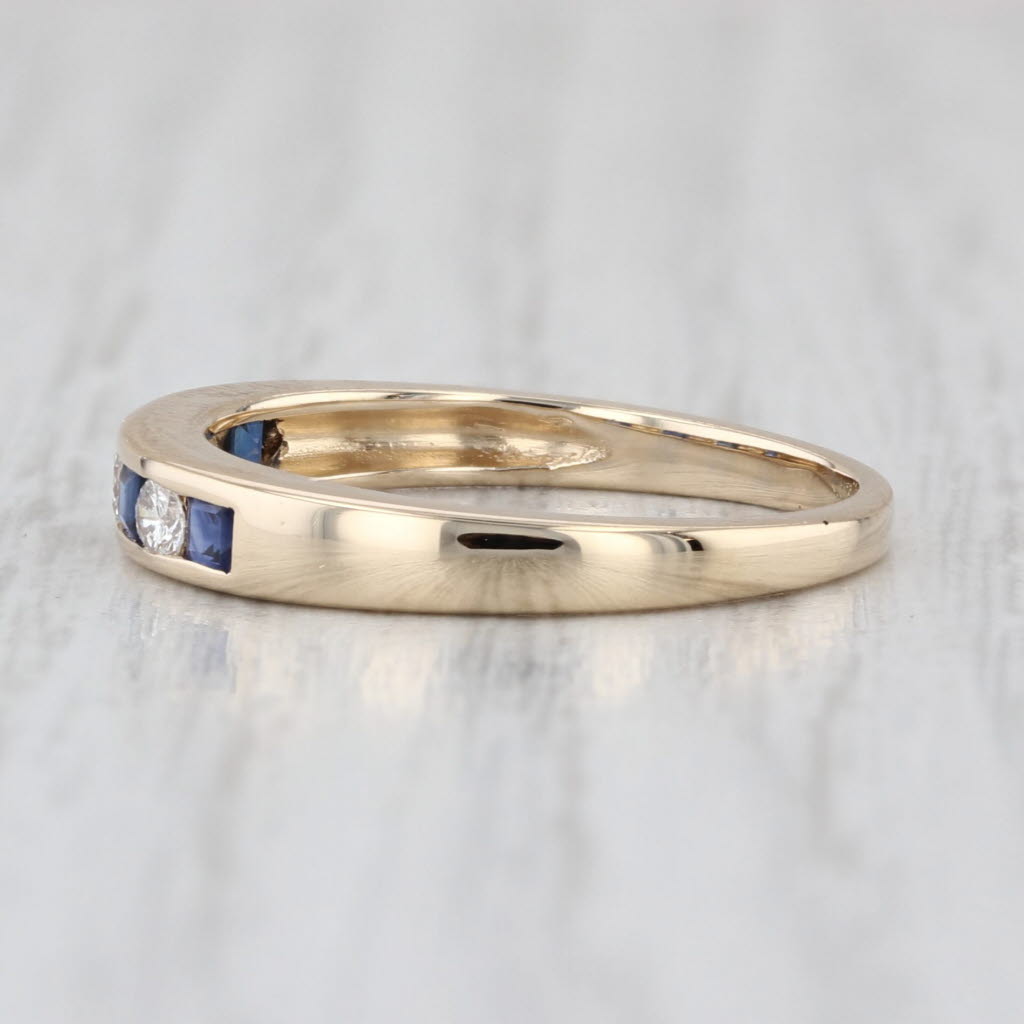 0.34ctw Blue Sapphire Diamond Wedding Band 14k Yellow Gold Stackable Ring Sz 6