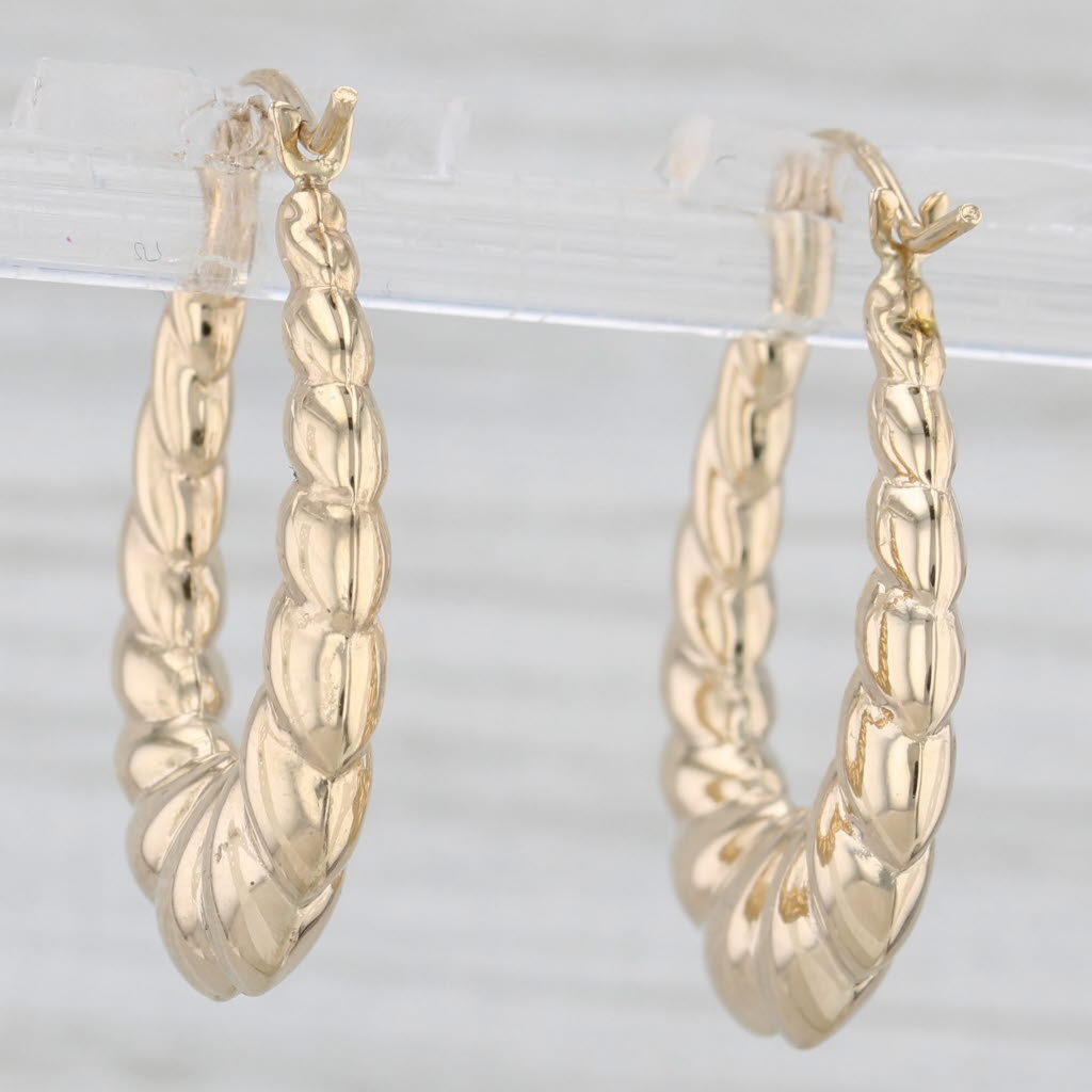 Light Gray New 14k Yellow Gold Scalloped Snap Top Hoop Earrings