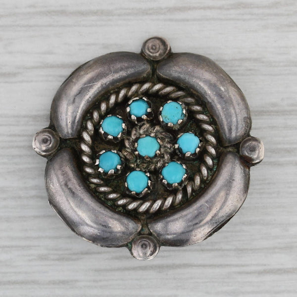 Gray Native American Turquoise Flower Brooch Sterling Silver Vintage Zuni Pin