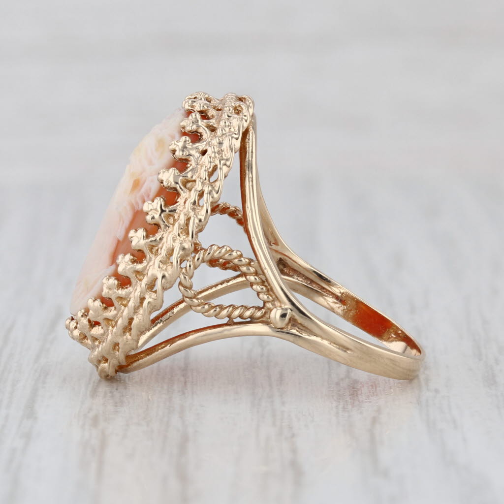 Vintage Cameo Ring 10k Yellow Gold Size 9 Statement Figural Carved Shell