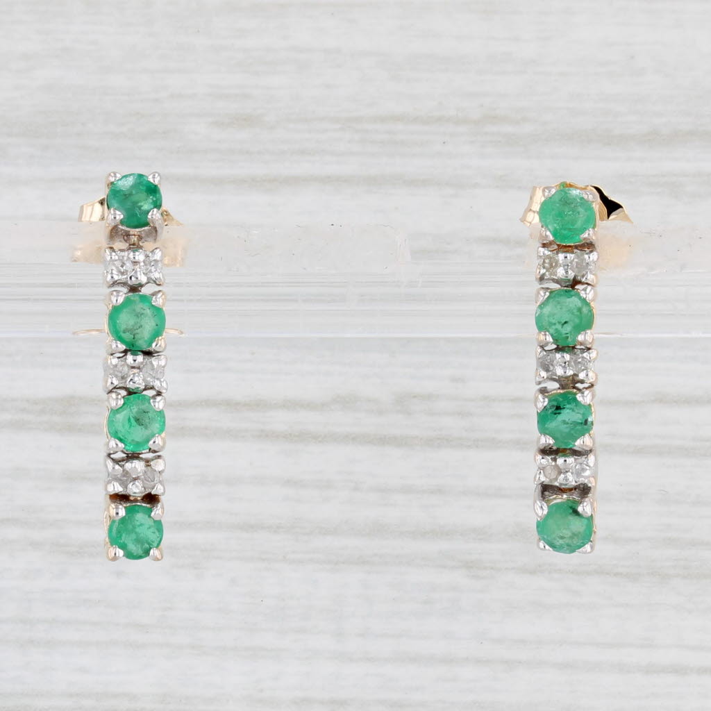 Light Gray 0.70ctw Emerald Diamond Journey Earrings 14k Yellow Gold Pierced Drops