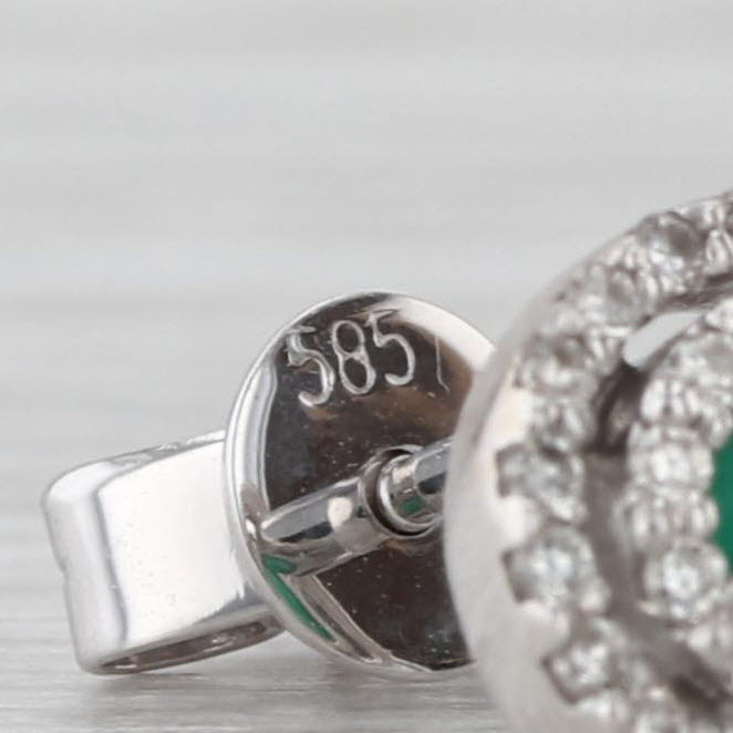 0.39ctw Emerald Diamond Halo Stud Earrings 14k White Gold Studs