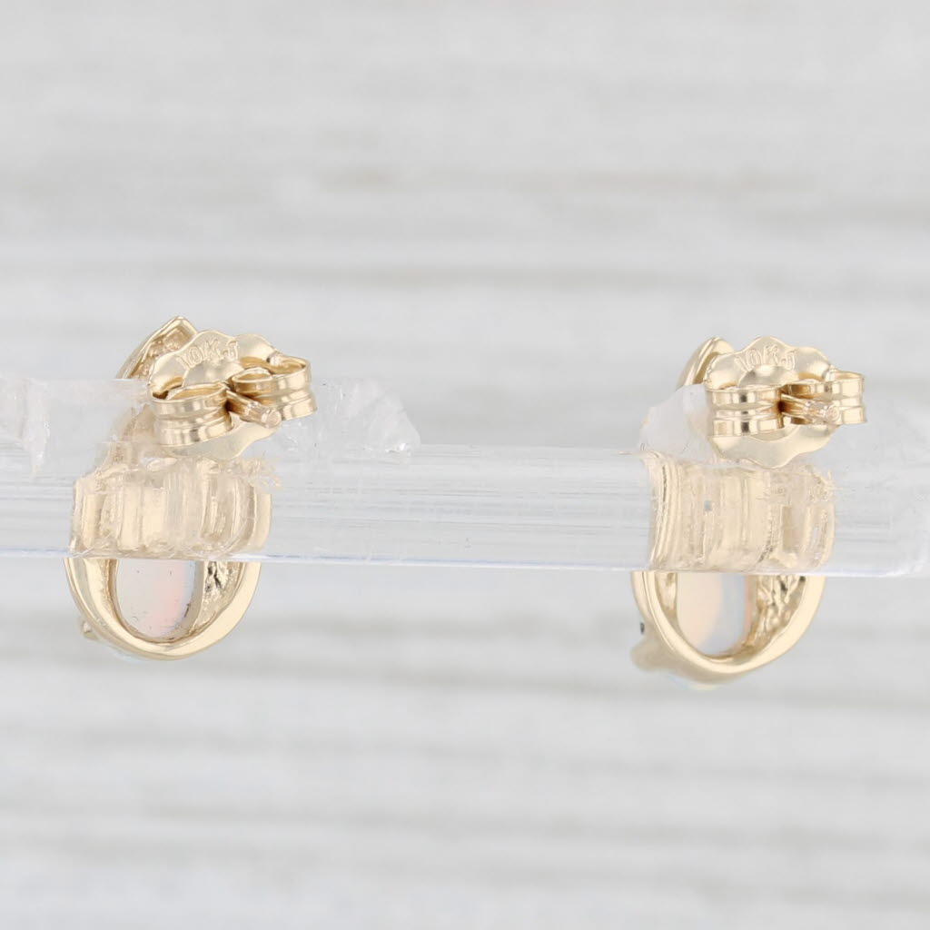 Light Gray Lab Created Oval Opal Cubic Zirconia Stud Earrings 10k Yellow Gold