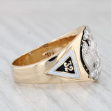 Light Gray Diamond Scottish Rite Signet Ring 14k Gold Palladium Eagle Yod Masonic Men's