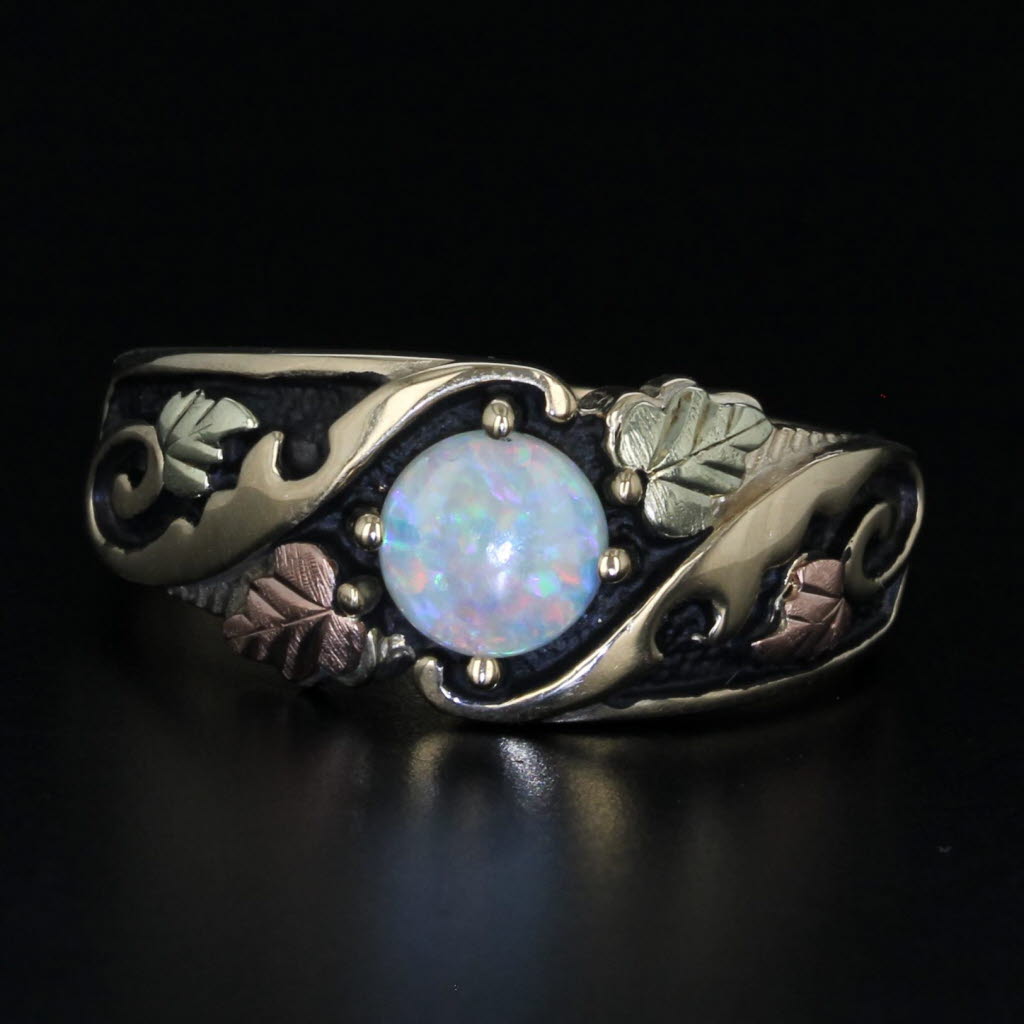 Black Coleman Co Black Hills Gold Opal Leaf Ring 10k Yellow Rose Green Gold Size 9.75